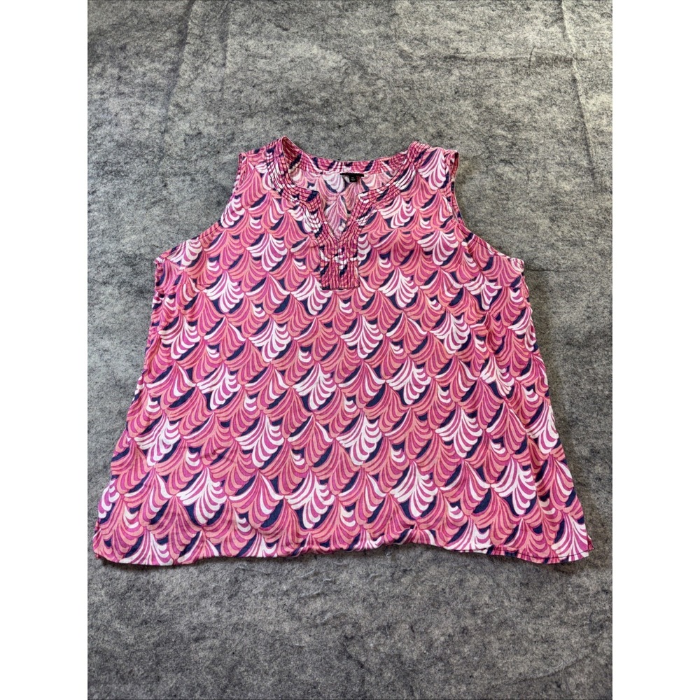 Talbots Sleeveless Top Women's XL Pink & White Geometric 100% Linen Beachy Boho